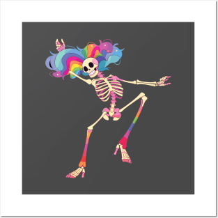 Dancing Skeleton Rainbow Posters and Art